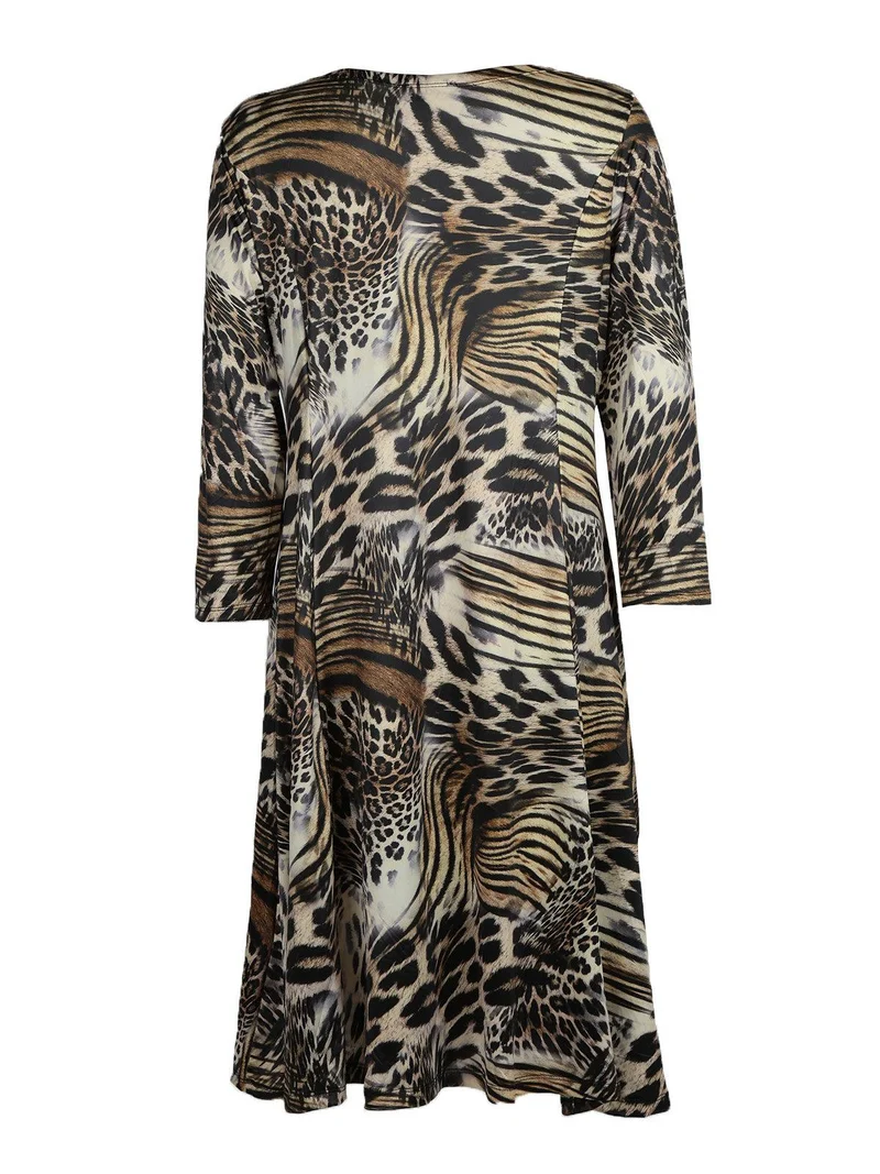 Vestito maculato maniche lunghe - marrone