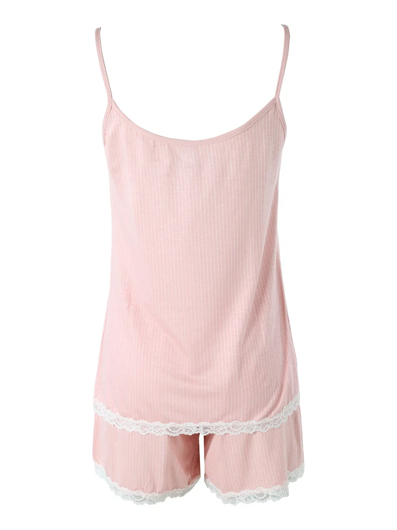 Pigiama corto da donna in fibre di bambù con pizzo - rosa