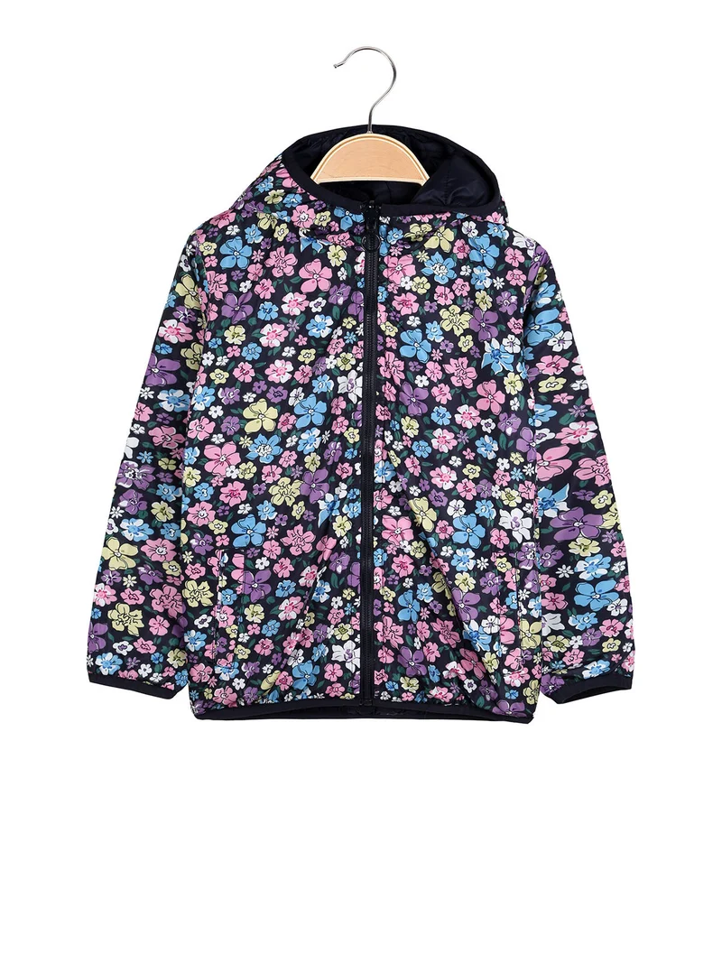 Giubbino 100 grammi da bambina reversibile con cappuccio e zip - blu scuro