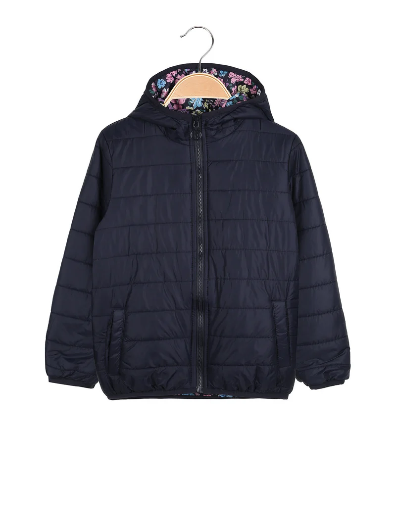 Giubbino 100 grammi da bambina reversibile con cappuccio e zip - blu scuro