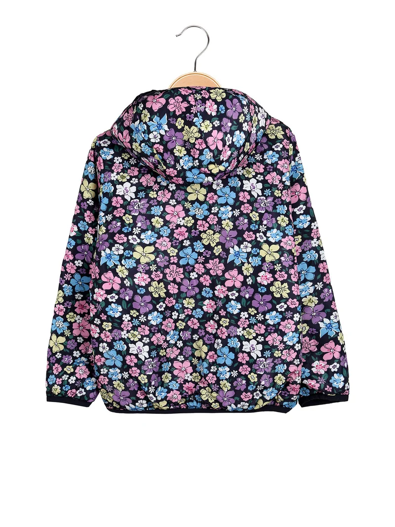 Giubbino 100 grammi da bambina reversibile con cappuccio e zip - blu scuro