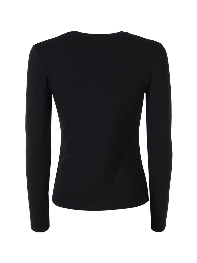 T-shirt girocollo da donna a maniche lunghe con interno spazzolato - nero