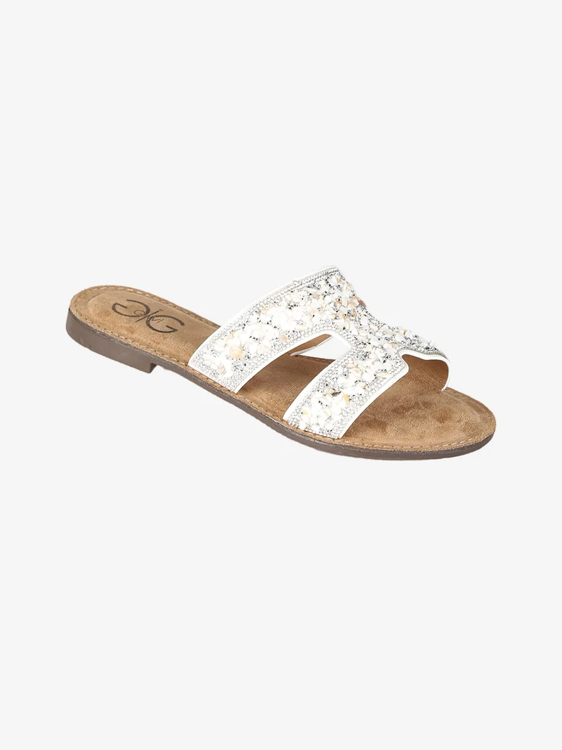 Ciabatte donna con strass e pietre colorate - bianco