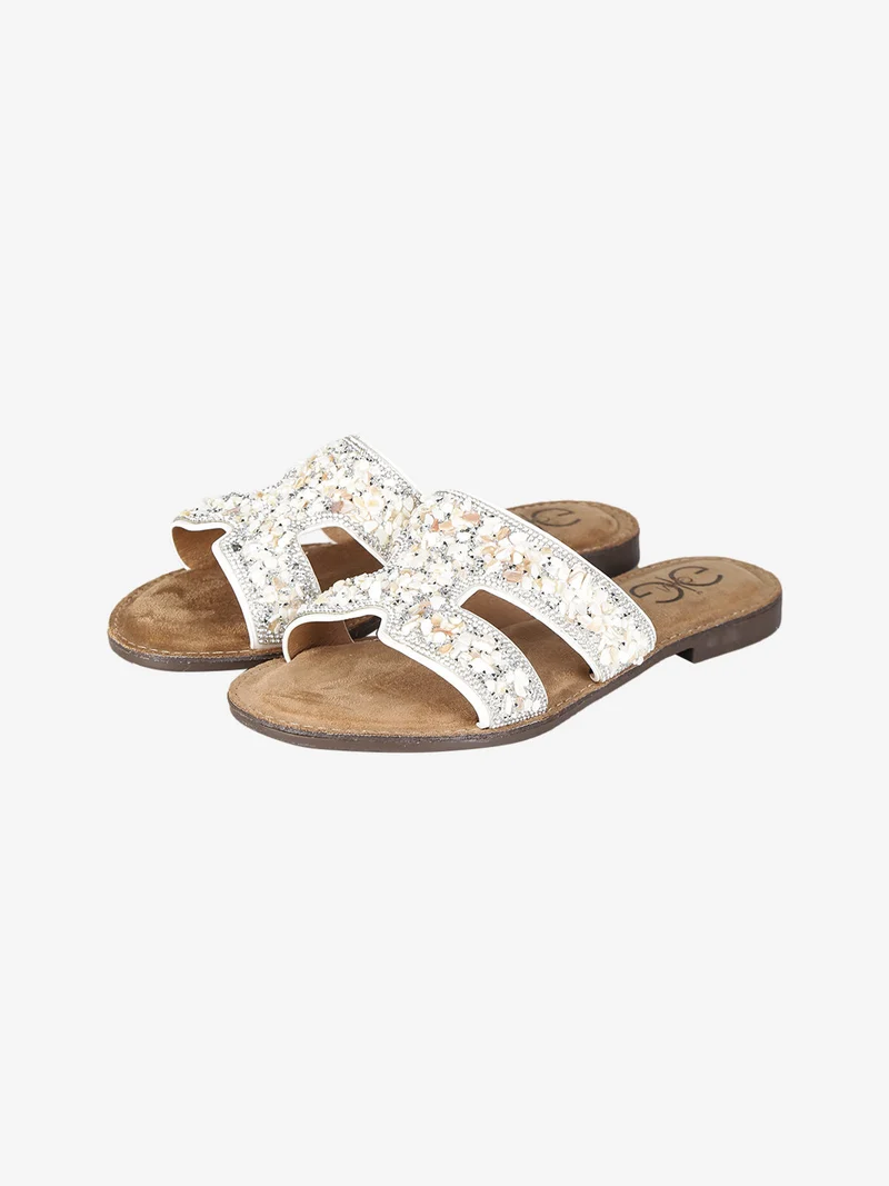 Ciabatte donna con strass e pietre colorate - bianco