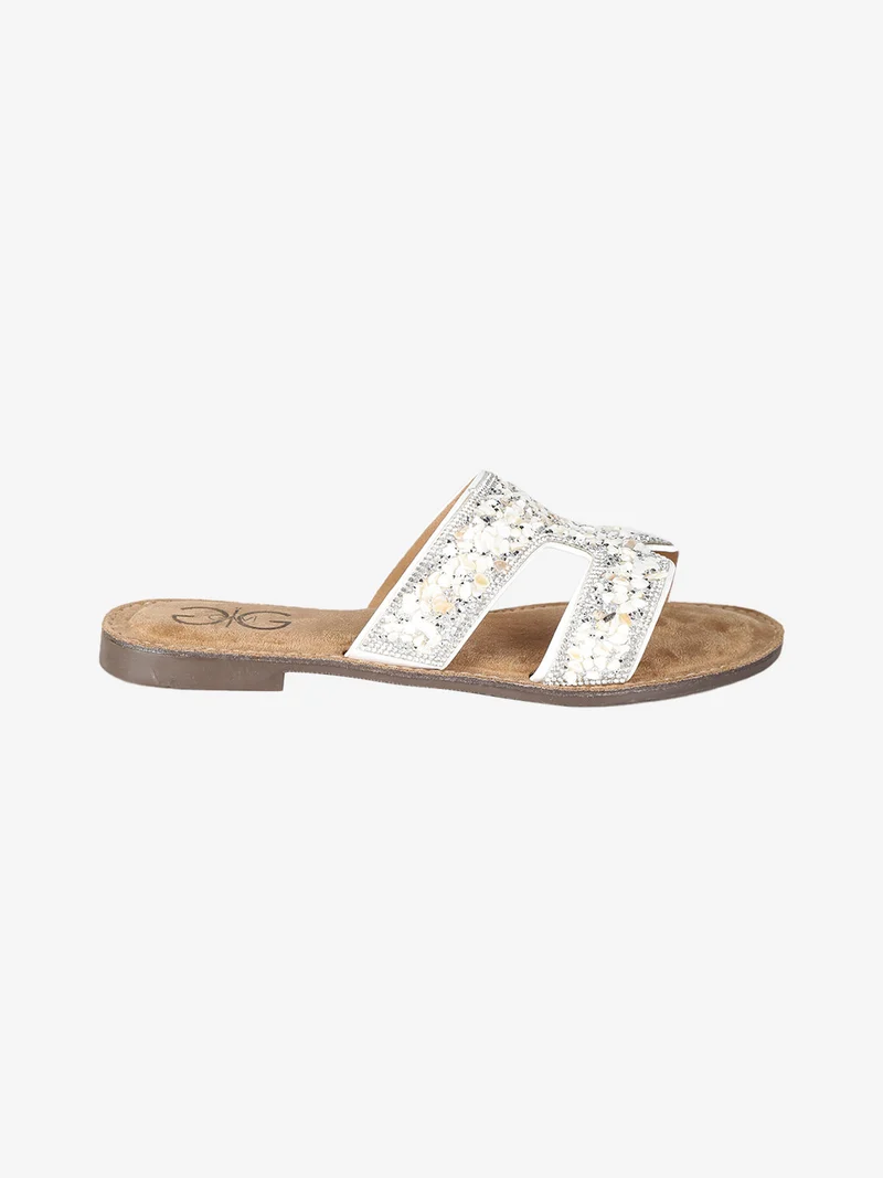 Ciabatte donna con strass e pietre colorate - bianco