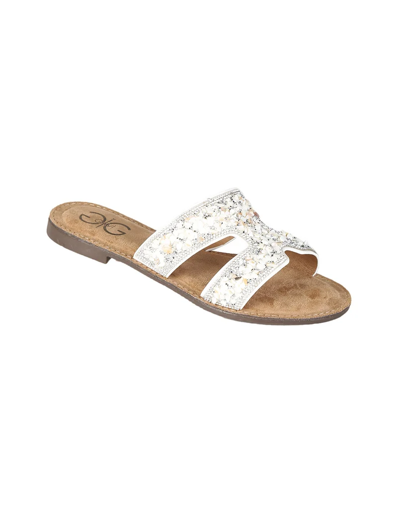 Ciabatte donna con strass e pietre colorate - bianco
