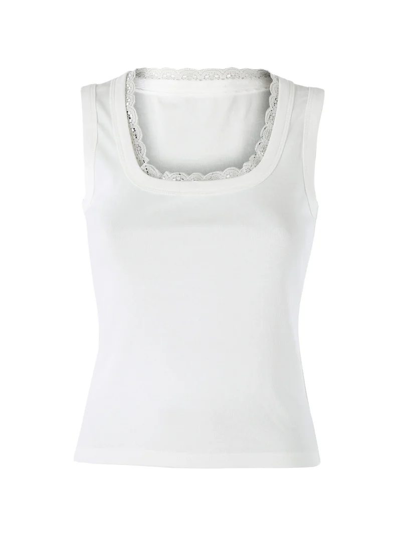Top donna in cotone con pizzo - bianco