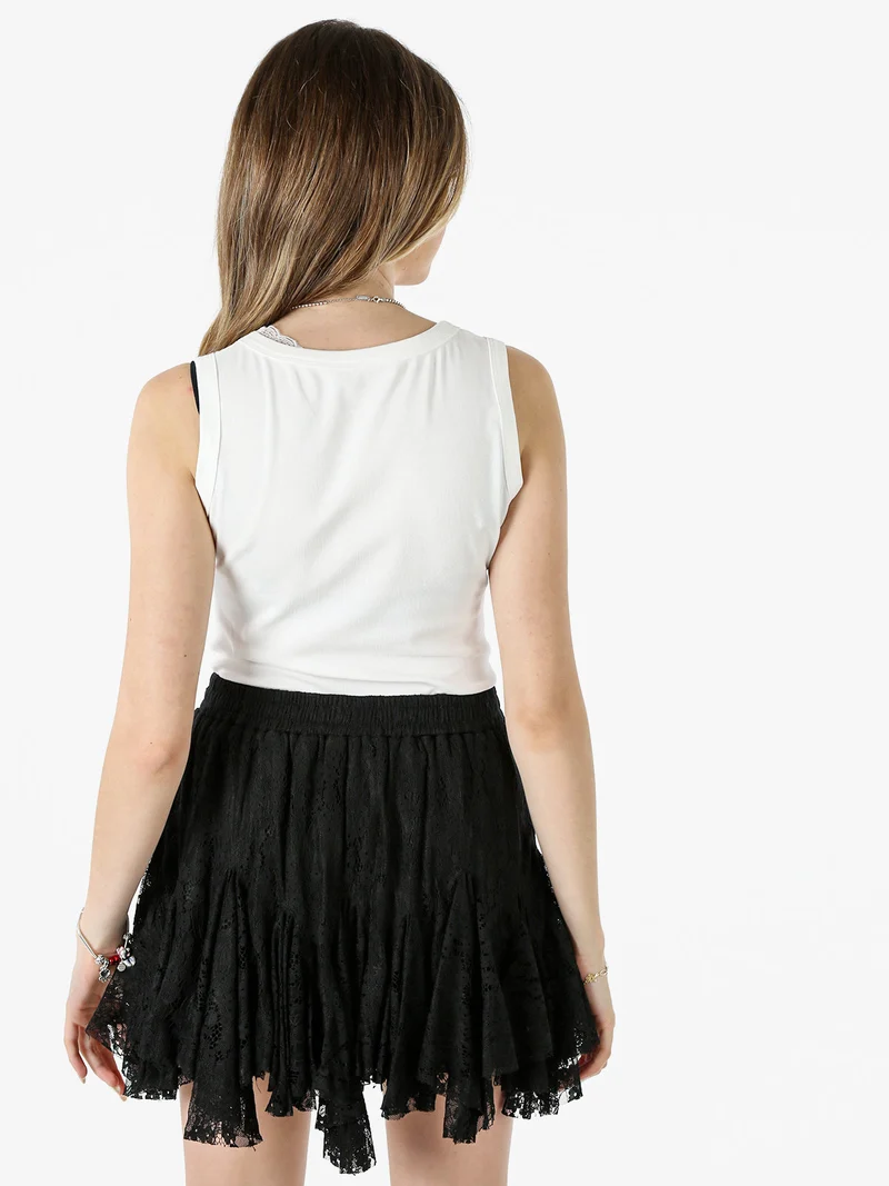 Top donna in cotone con pizzo - bianco
