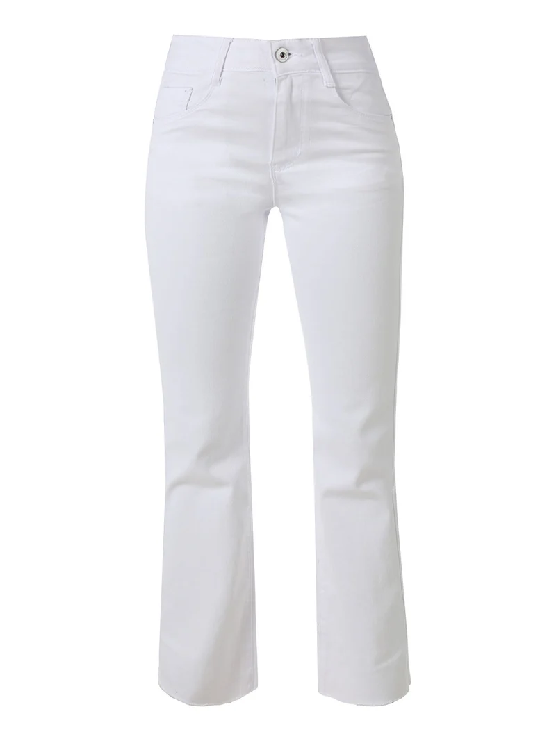 Jeans donna cropped con finale taglio laser - bianco