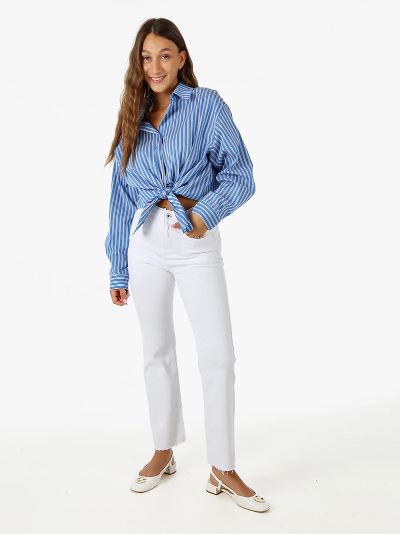 Jeans donna cropped con finale taglio laser - bianco