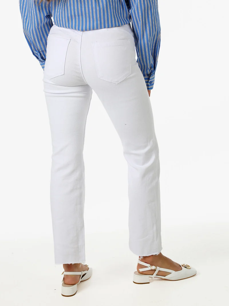 Jeans donna cropped con finale taglio laser - bianco
