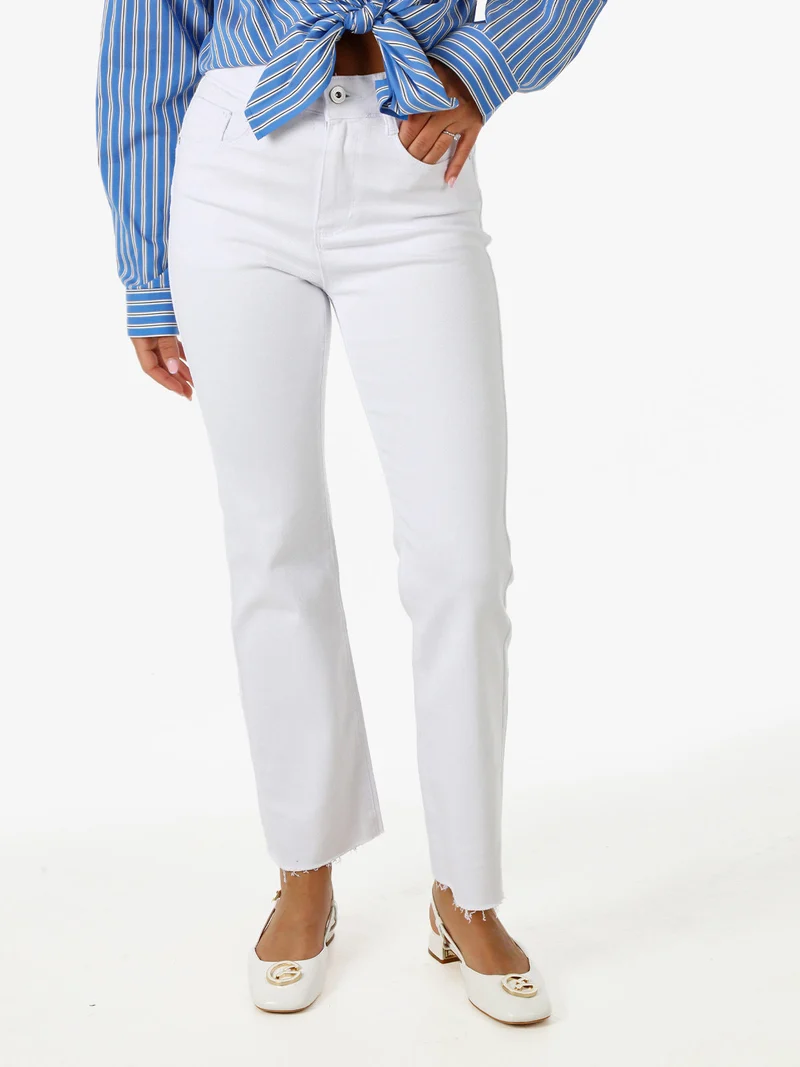 Jeans donna cropped con finale taglio laser - bianco