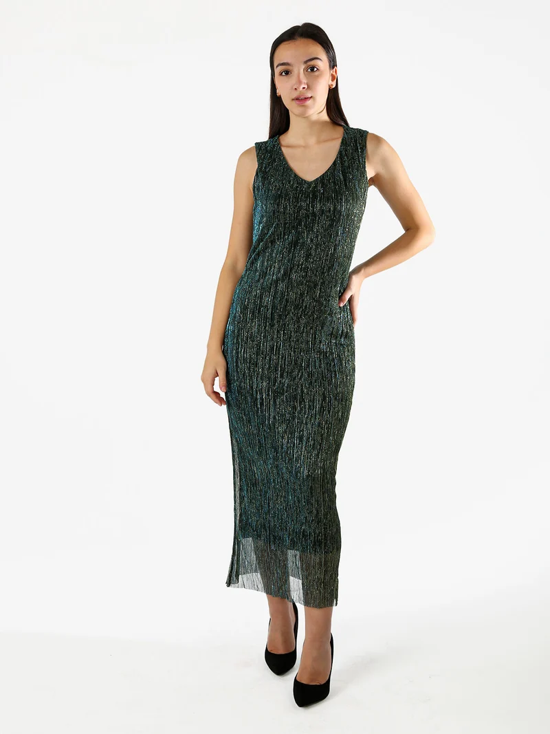 Abito lungo da donna in lurex senza maniche - ottanio