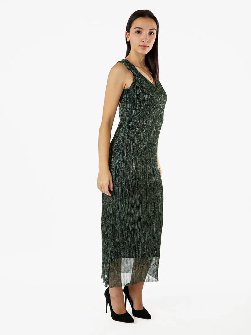 Abito lungo da donna in lurex senza maniche - ottanio