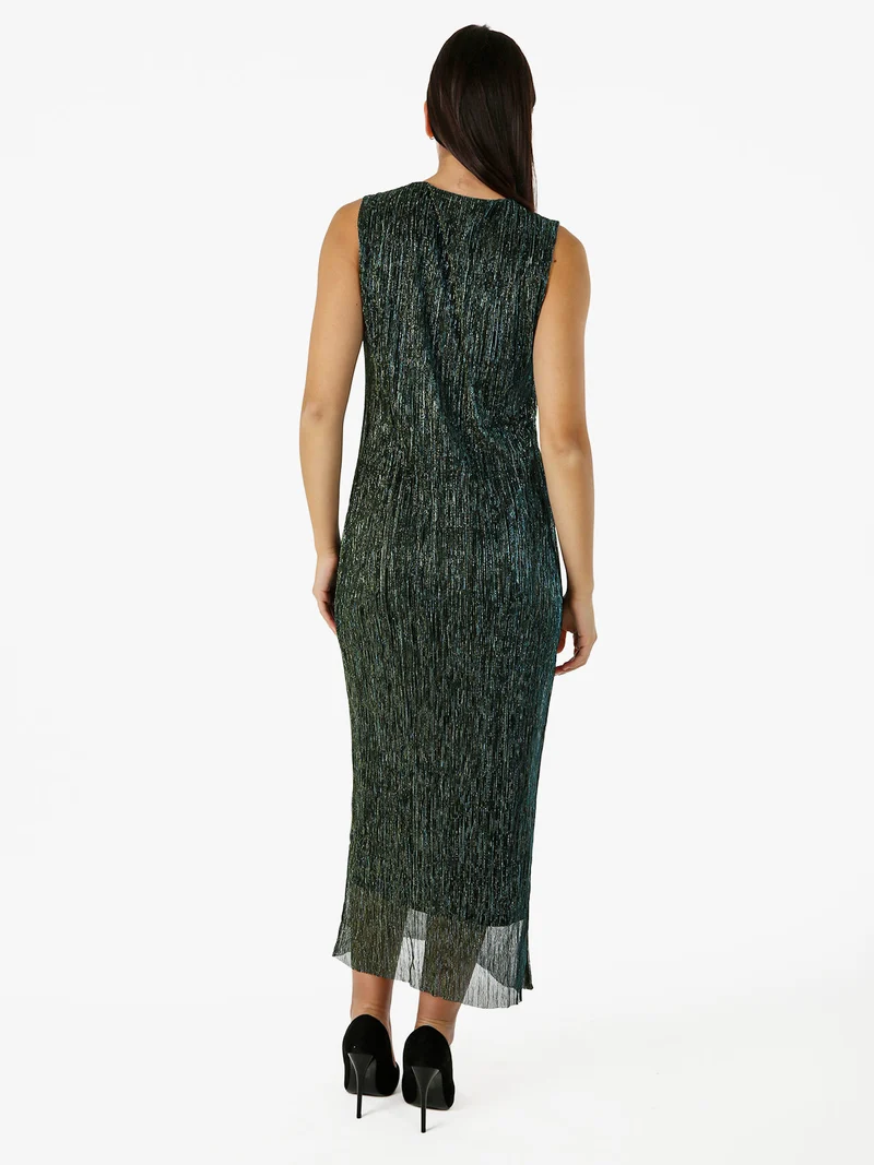 Abito lungo da donna in lurex senza maniche - ottanio