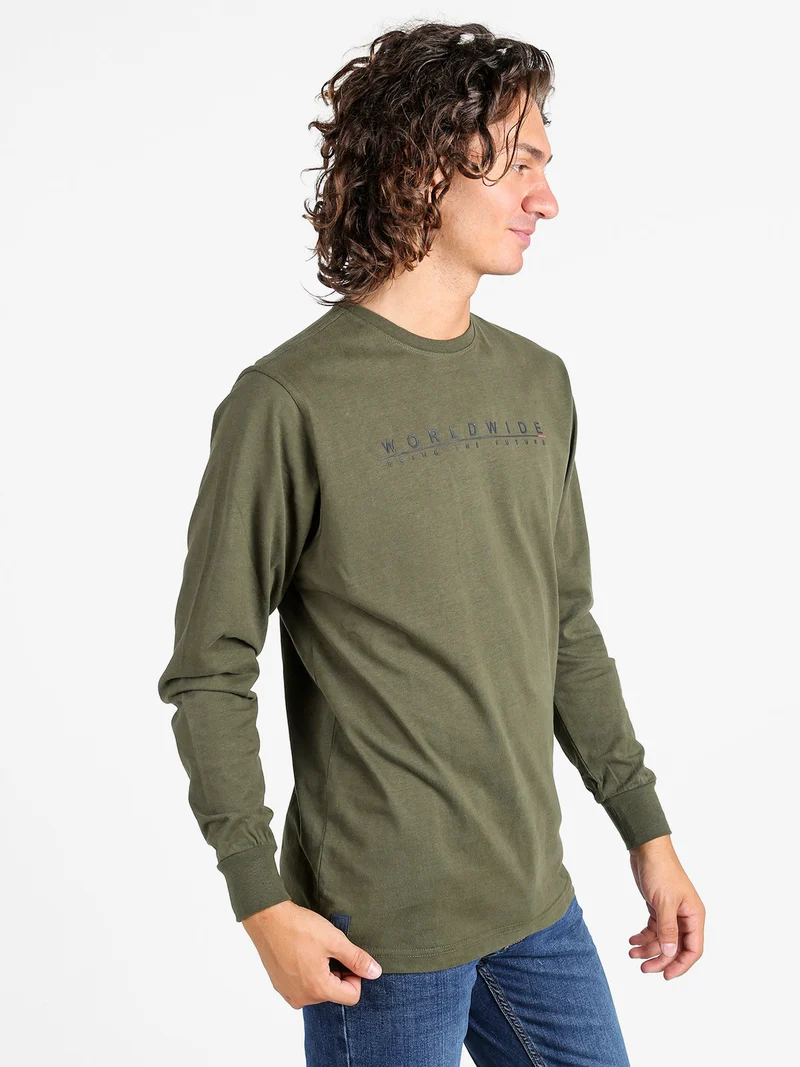 Maglia girocollo da uomo in cotone - militare