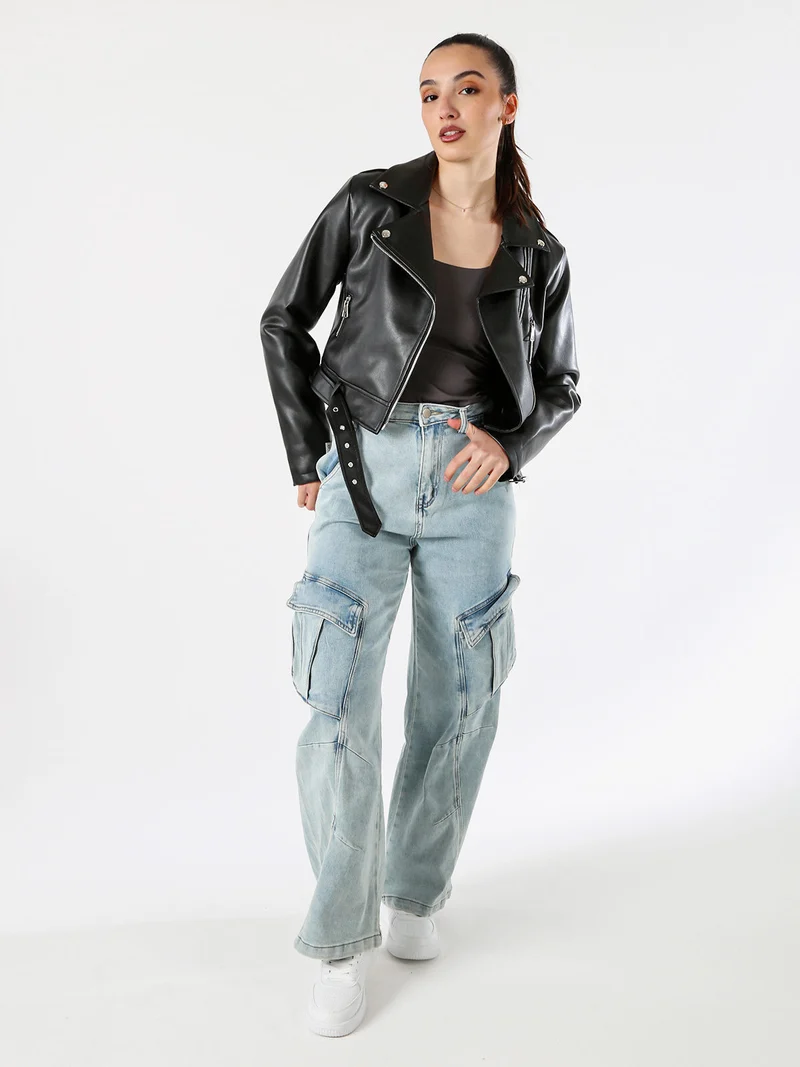 Giacca biker da donna in ecopelle - nero