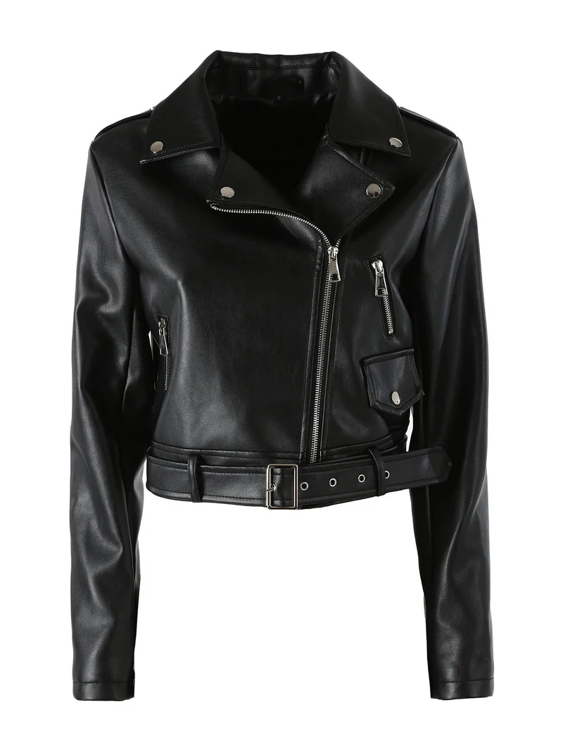 Giacca biker da donna in ecopelle - nero