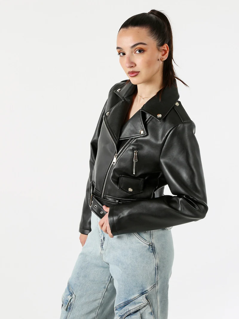 Giacca biker da donna in ecopelle - nero