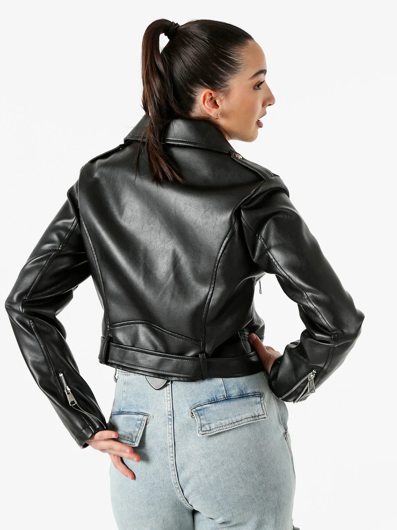 Giacca biker da donna in ecopelle - nero