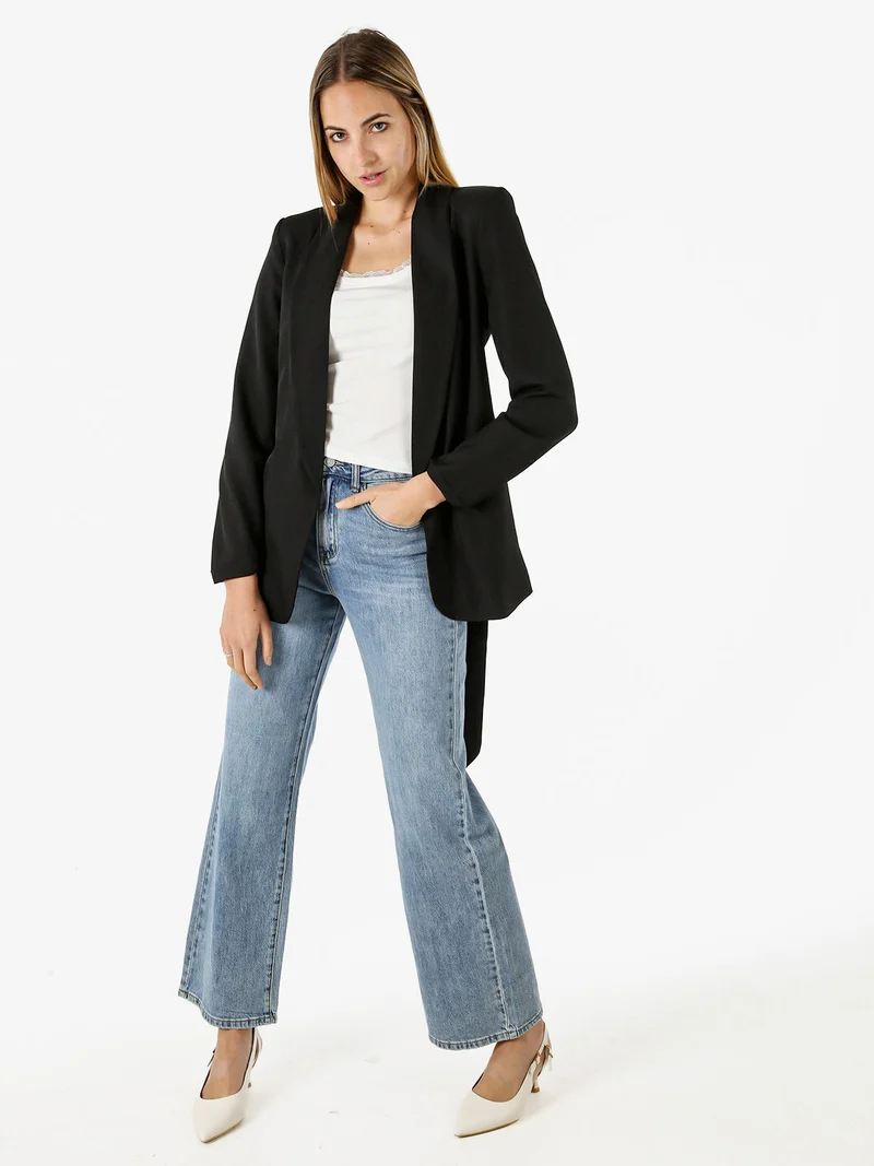 Blazer donna con spalline imbottite e fusciacca in vita - nero