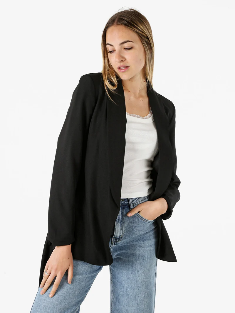 Blazer donna con spalline imbottite e fusciacca in vita - nero