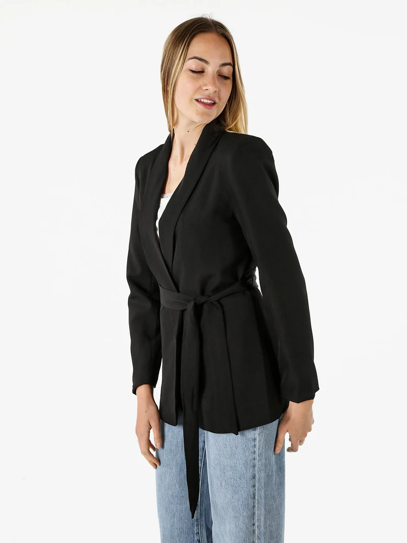 Blazer donna con spalline imbottite e fusciacca in vita - nero