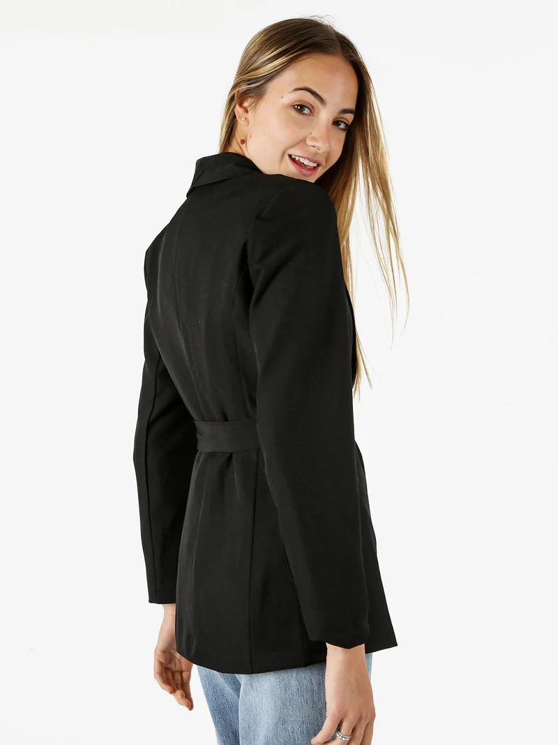 Blazer donna con spalline imbottite e fusciacca in vita - nero