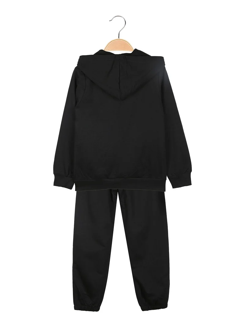 Completo tuta 3 pezzi da bambina con cappuccio e zip - nero