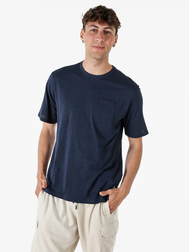 T-shirt in cotone da uomo con taschino - blu scuro