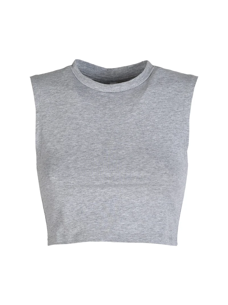 Canotta cropped da donna a spalla larga - grigio