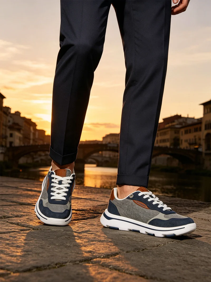 Sneakers stringate da uomo in tessuto - blu scuro