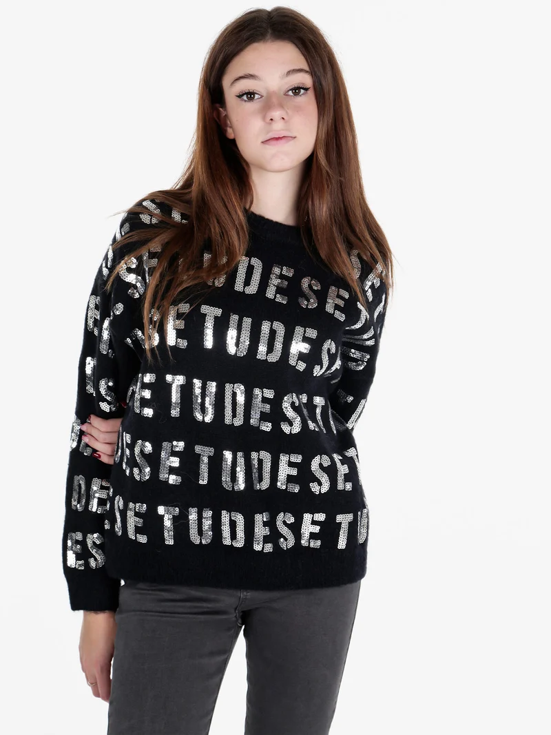 Maglione donna oversize con paillettes - nero
