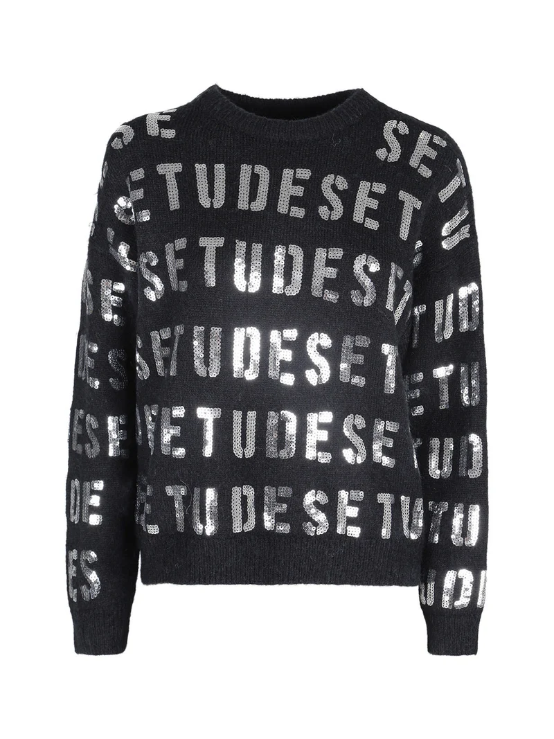 Maglione donna oversize con paillettes - nero
