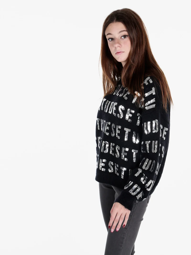 Maglione donna oversize con paillettes - nero