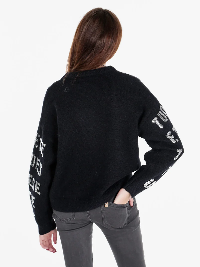 Maglione donna oversize con paillettes - nero