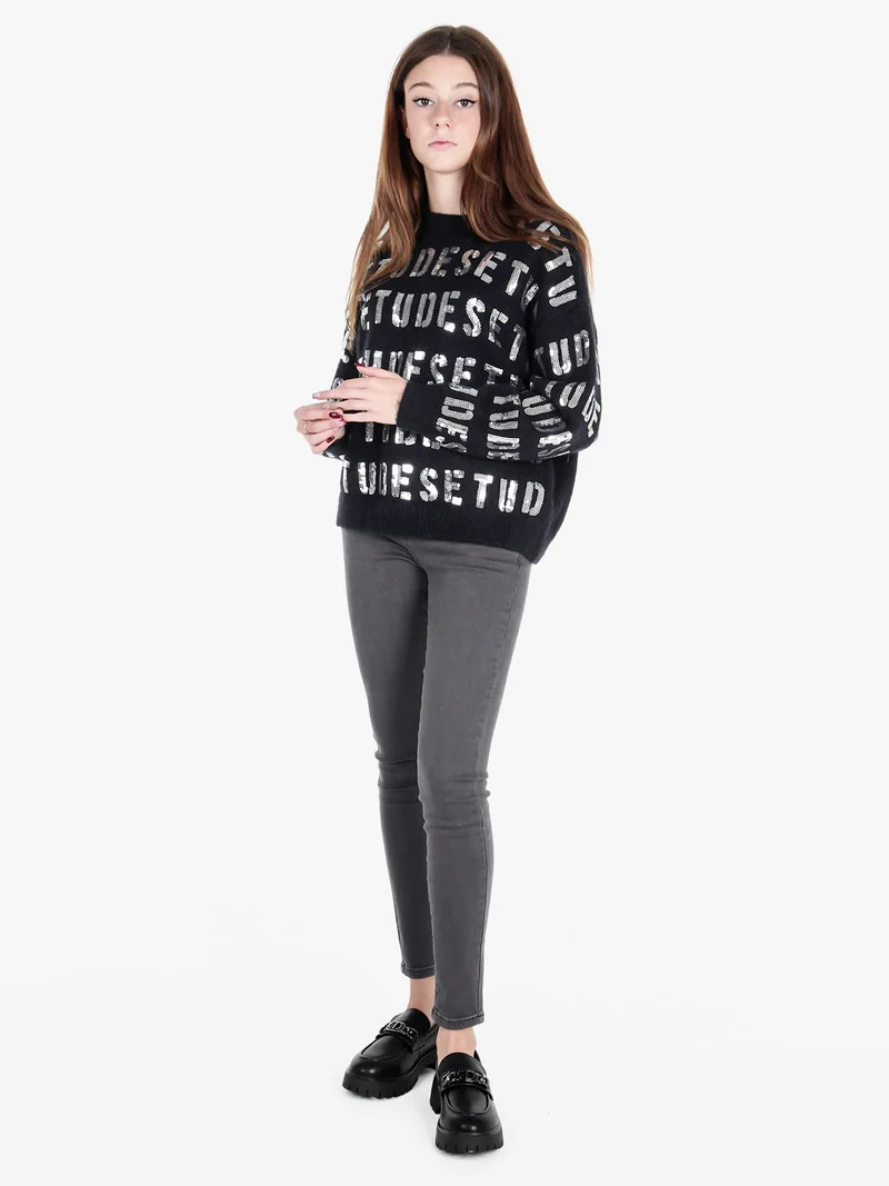 Maglione donna oversize con paillettes - nero