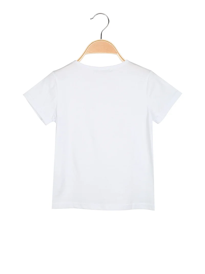 T-shirt da bambina in cotone con stampa disegno e strass - bianco
