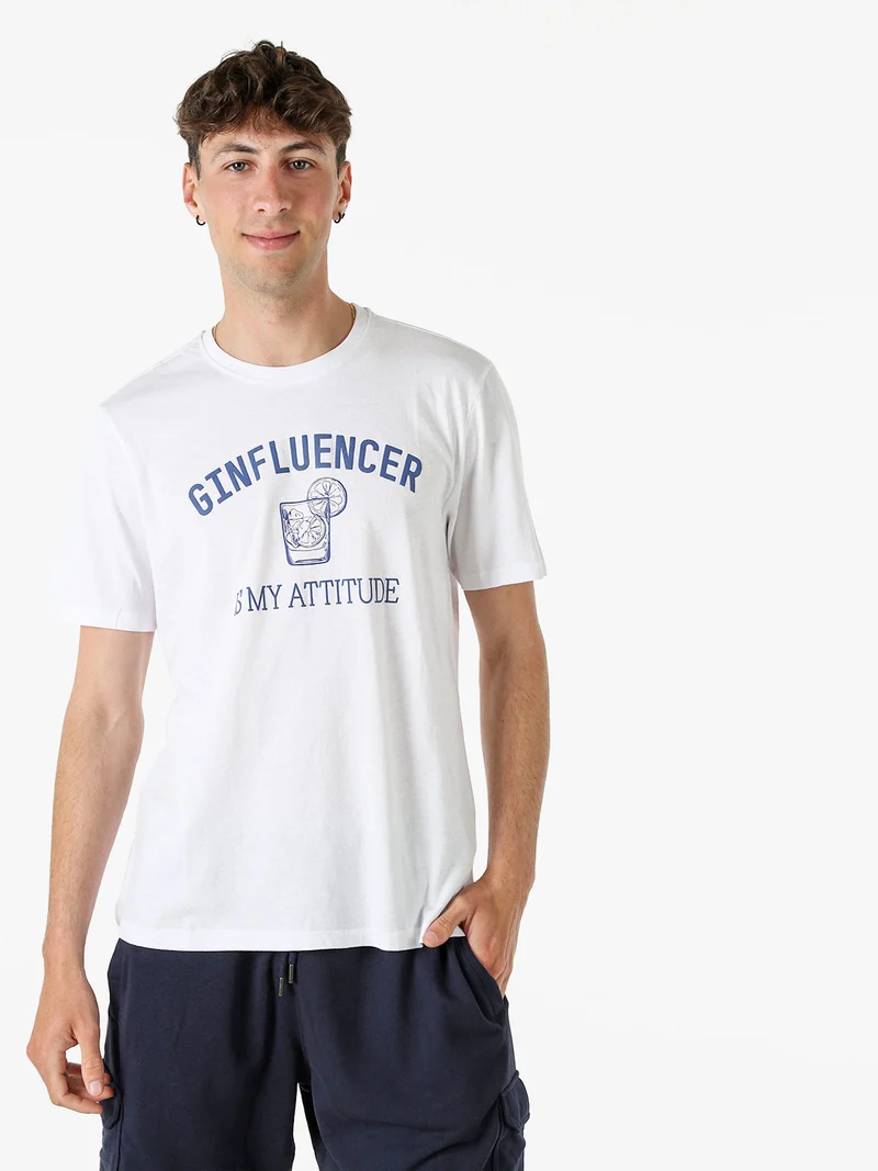 T-shirt da uomo in cotone con stampa divertente - bianco
