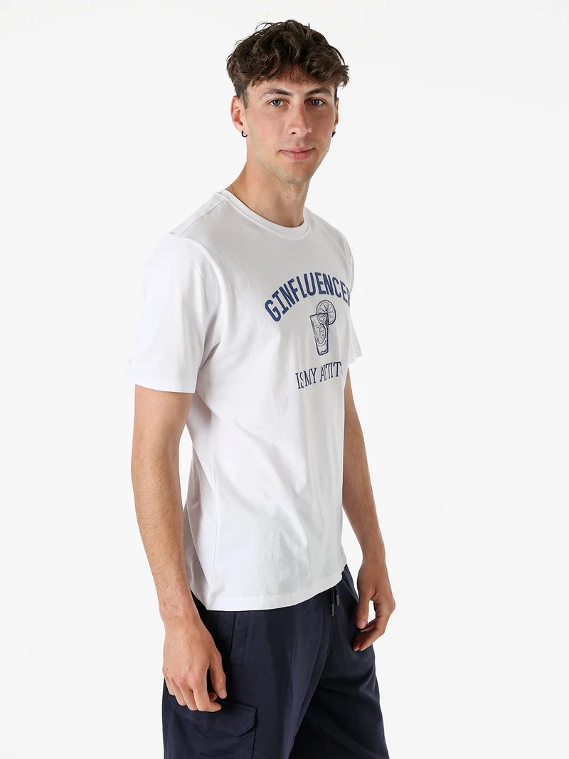 T-shirt da uomo in cotone con stampa divertente - bianco