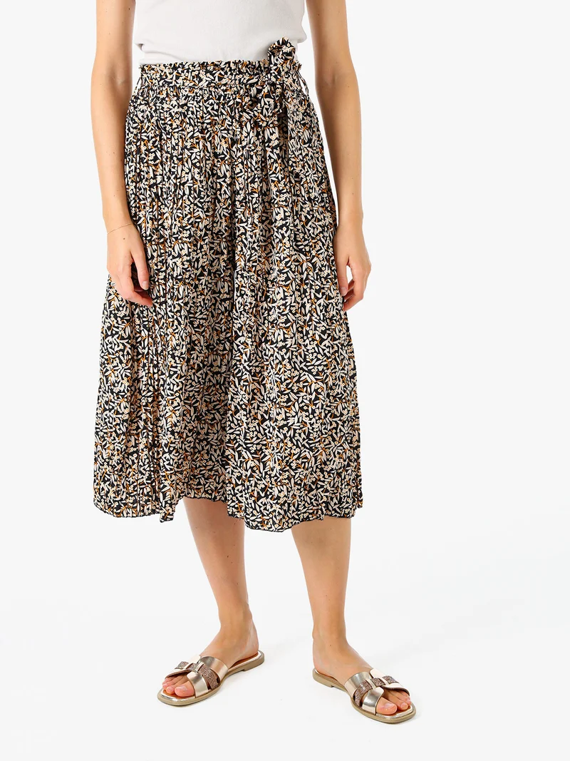 Pantaloni donna culotte con stampa floreale - nero