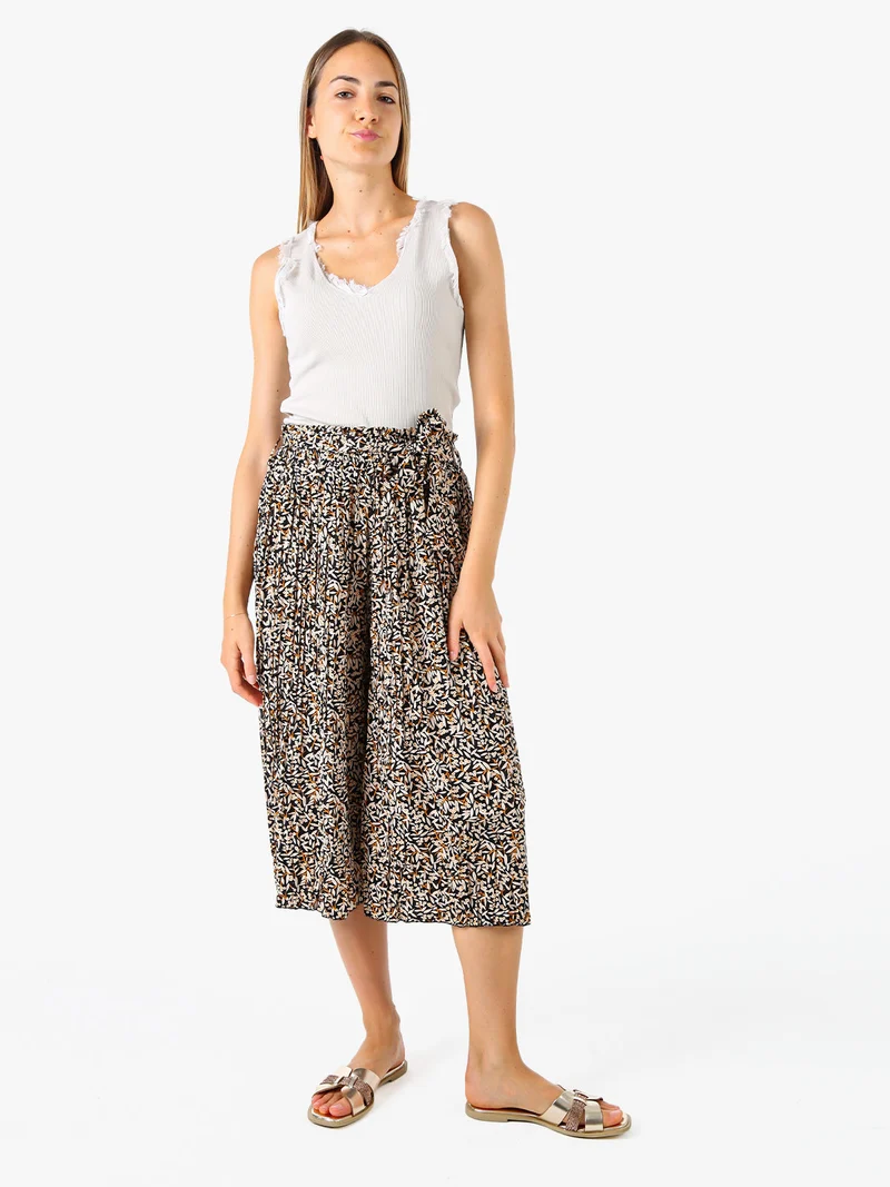 Pantaloni donna culotte con stampa floreale - nero