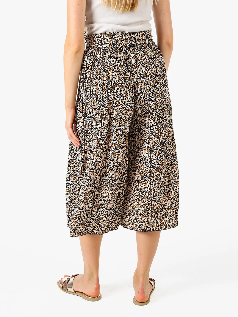 Pantaloni donna culotte con stampa floreale - nero