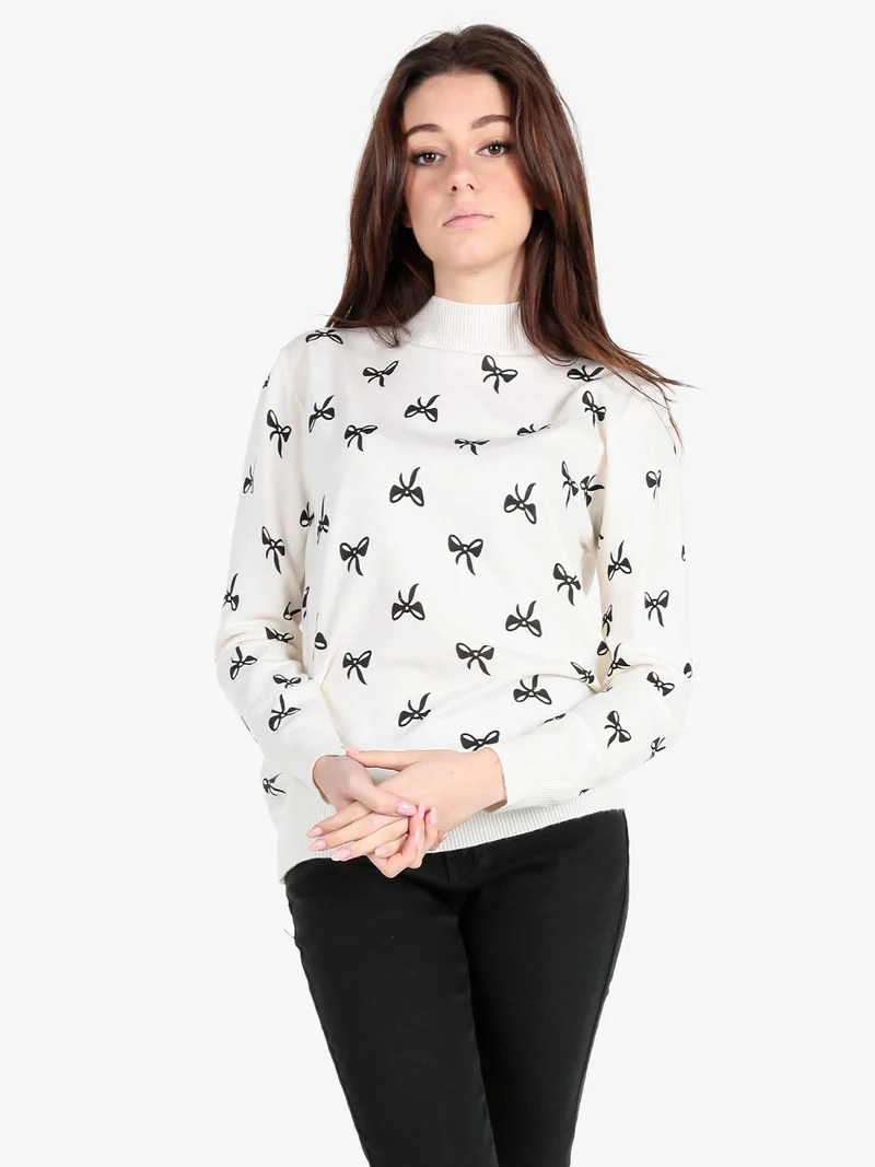 Pullover donna in maglia con stampe - bianco