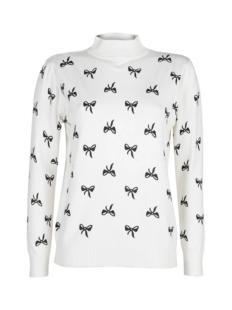 Pullover donna in maglia con stampe - bianco