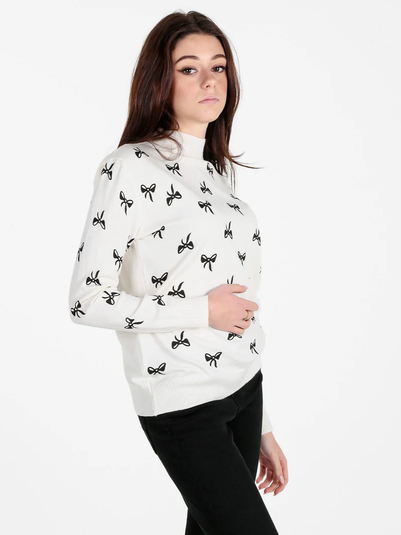 Pullover donna in maglia con stampe - bianco