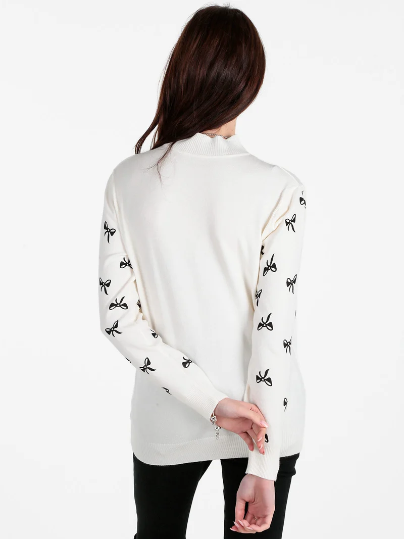 Pullover donna in maglia con stampe - bianco