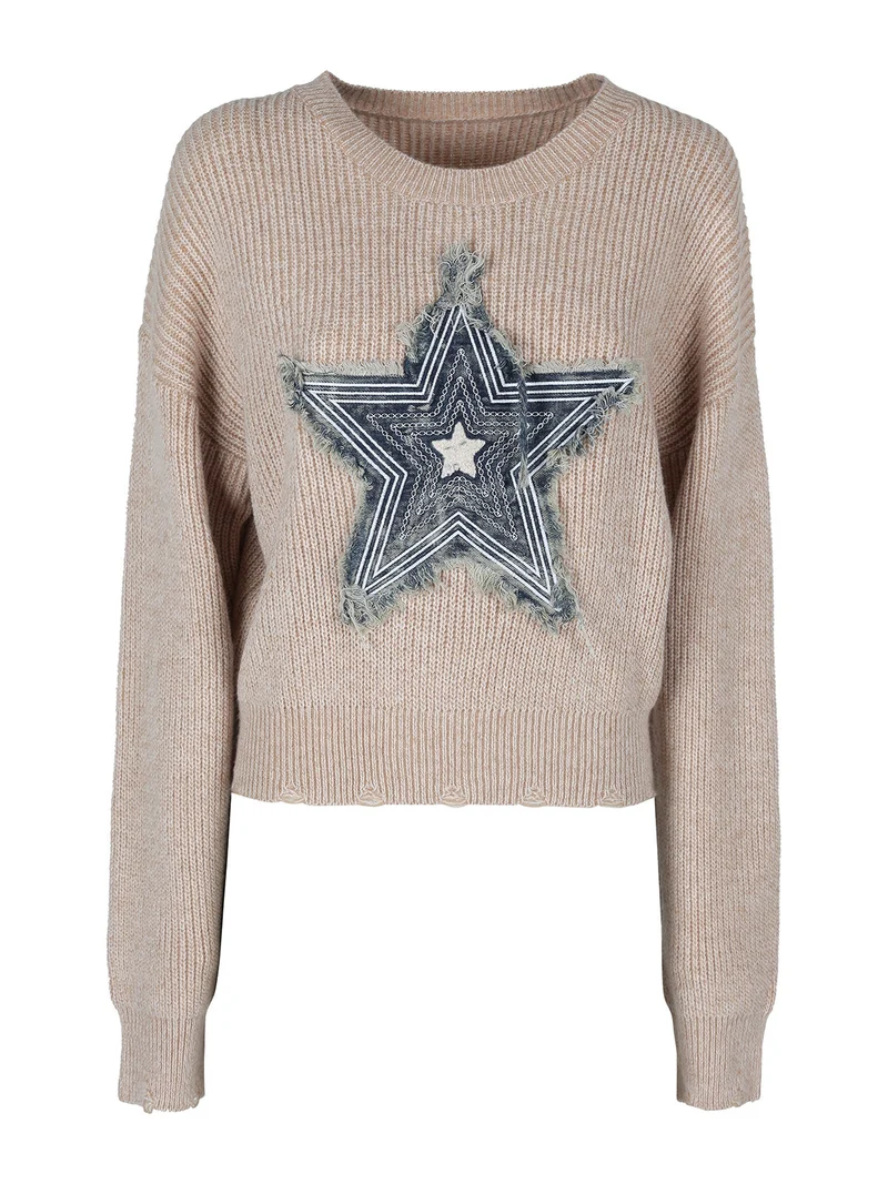 Maglione donna con stella - cammello
