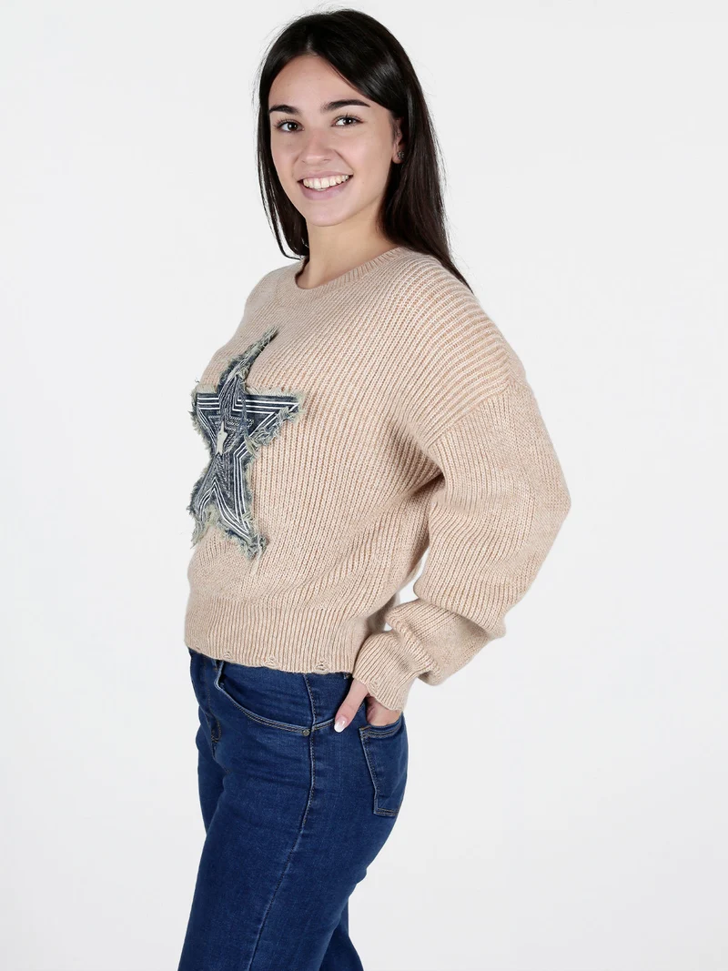Maglione donna con stella - cammello