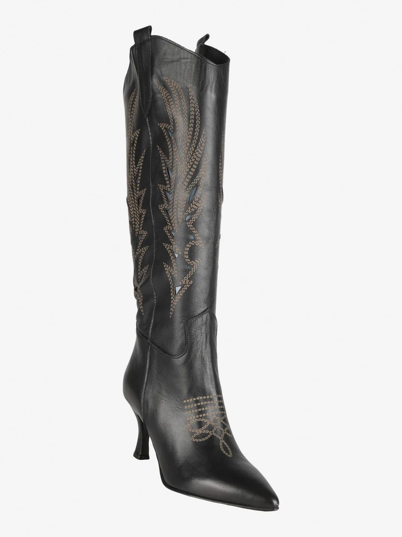 Stivali in pelle donna con tacco - nero